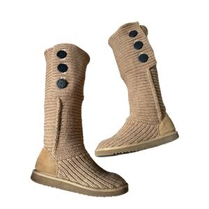 UGG Classic Cardy Boots Knit 3-Button Tan Size 8